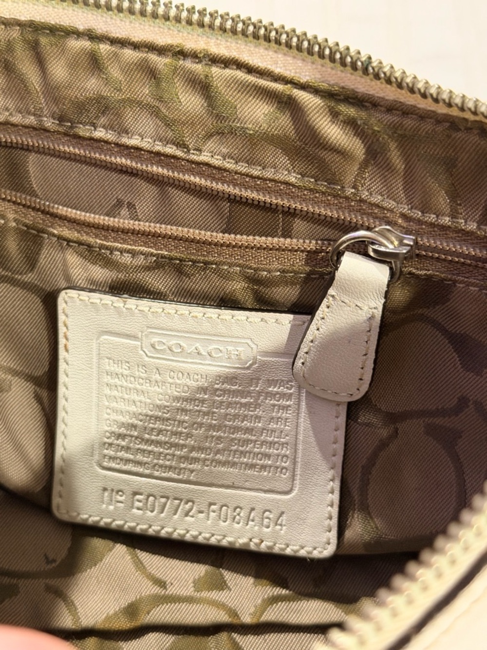 Coach Beige Signature Canvas Wristlet with White Leather Trim